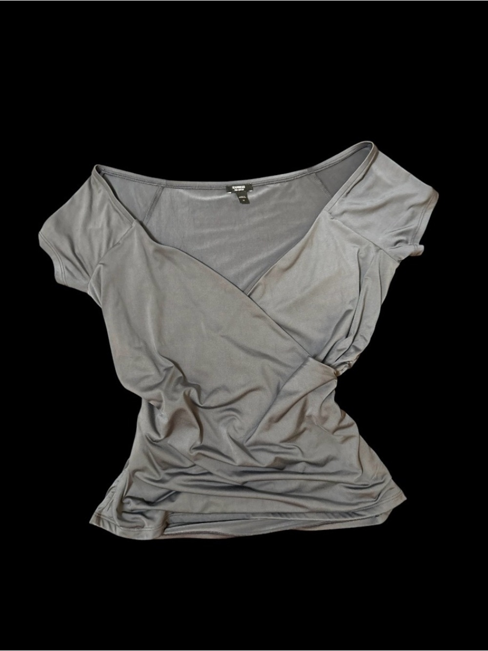 Express Gray Surplice Short Sleeve top